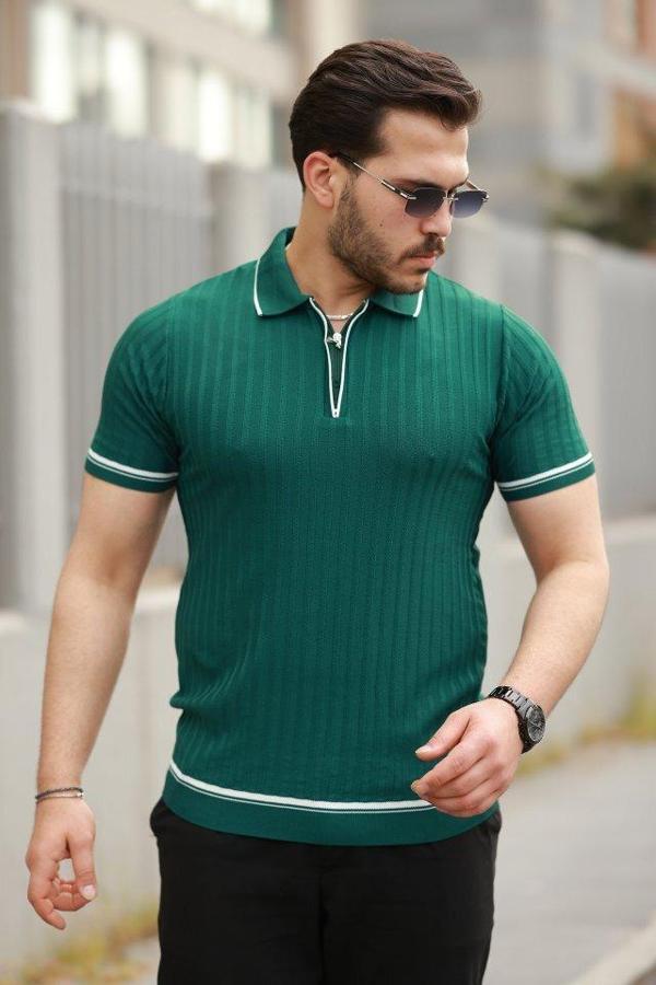 Erkek Fermuarlı Yakalı Kısa Kollu T-shirt - Image 1