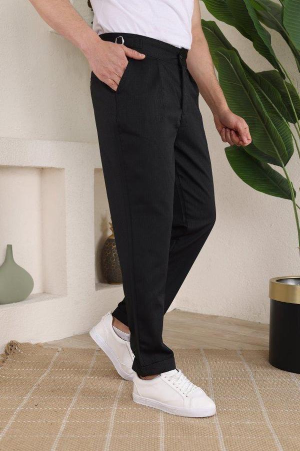 Erkek Duble Paça Yandan Tokalı Cord Desenli Old Money Pantolon - Image 1