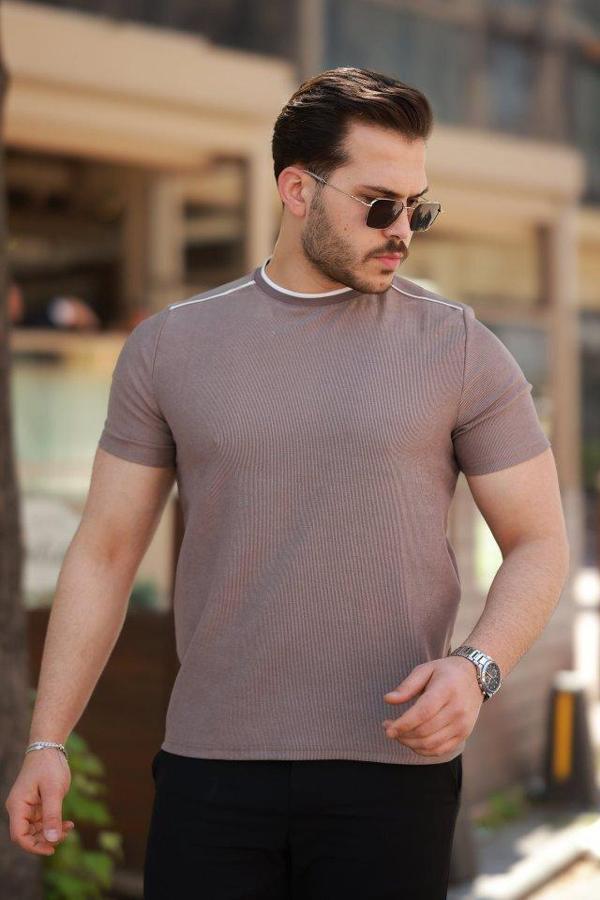 Erkek Omuzlar çizgi Detaylı Kısa Kollu T-shirt - Image 1