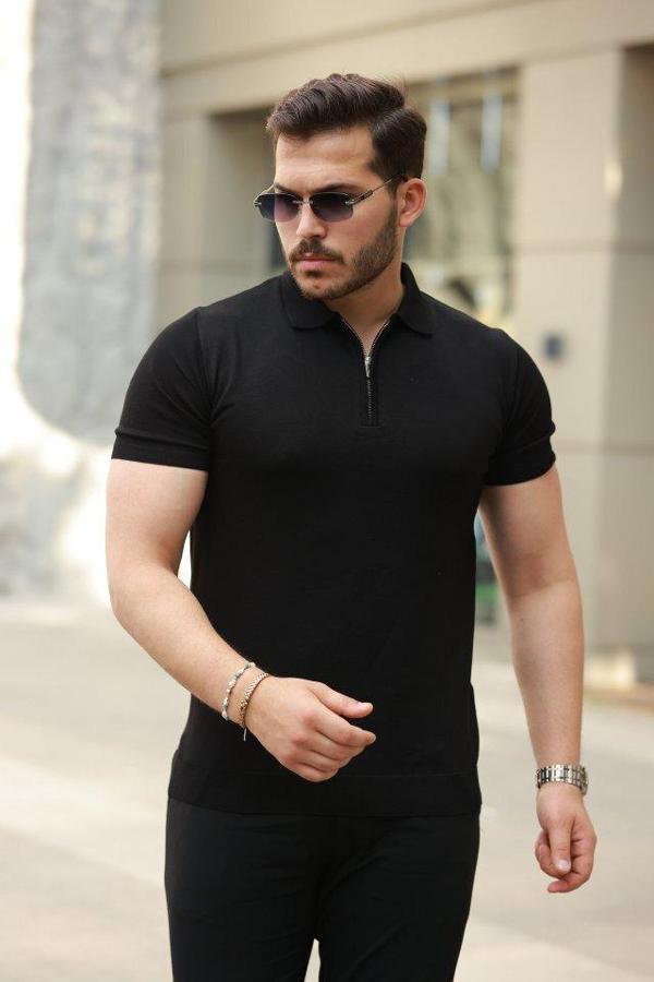 Erkek Fermuar Yakalı Kısa Kollu Tişört - Image 1