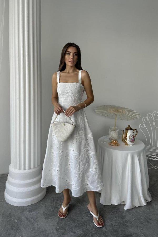 Beyaz Arkası Korse Detaylı Uzun Elbise - Image 1