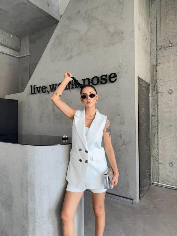 KETEN YELEK - ŞORT TAKIM - Beyaz - Image 1