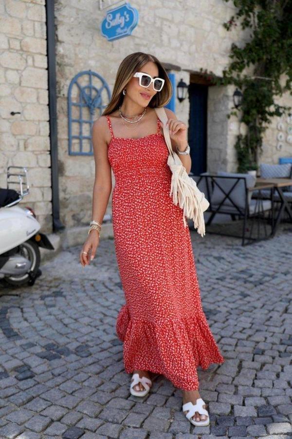 Kırmızı Eteği Fırfırlı Elbise - Image 1