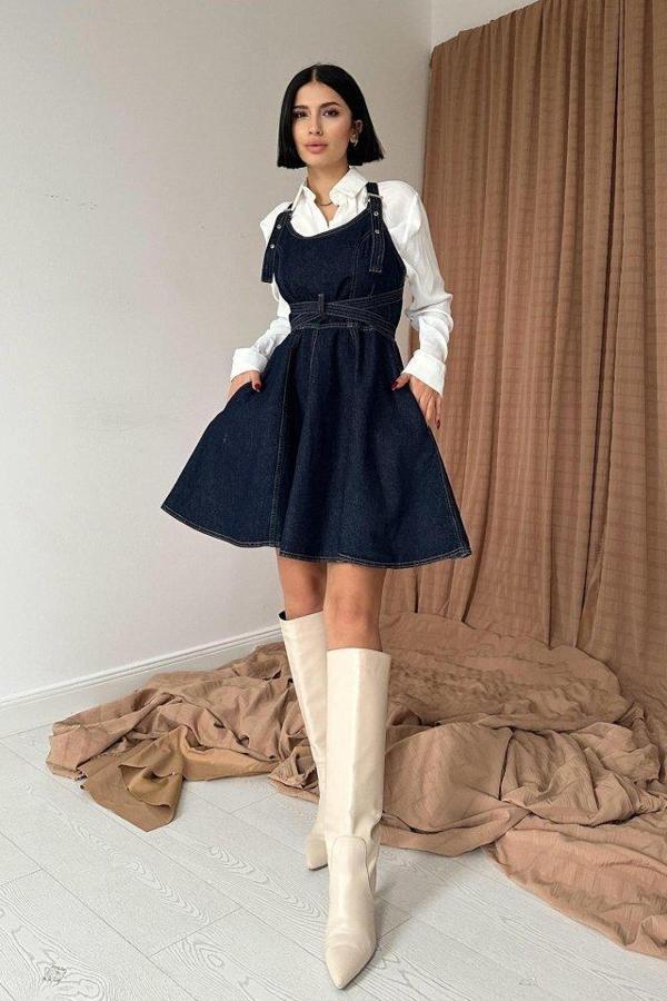 Mavi Kuplu Kot Elbise - Image 1