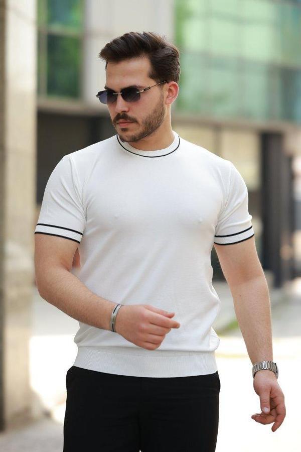 Erkek Bisiklet Yaka Ribanalı Kısa Kollu Tshirt - Image 1