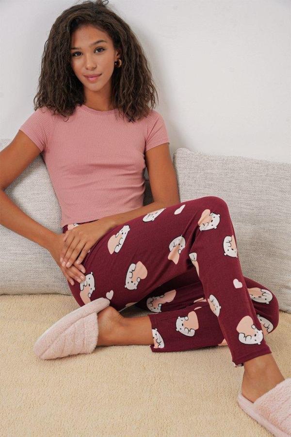 4323 Desenli Pijama Altı - Bordo - Image 1