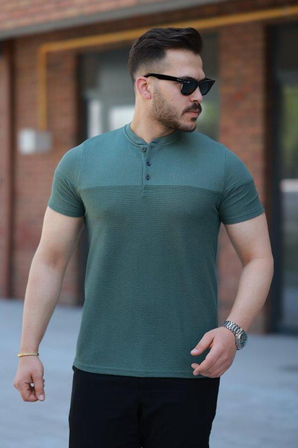 Erkek Hakim Yakalı Kısa Kollu Pamuklu T-shirt - Image 1