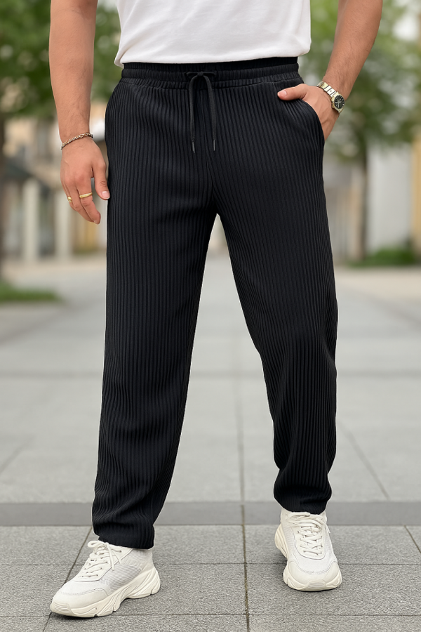 Erkek Bağcıklı Pileli Baggy Pantolon - Image 1