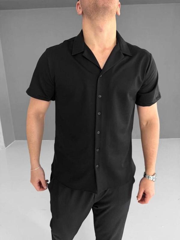 İki İplik Kumaş Gömlek - Siyah - Image 1