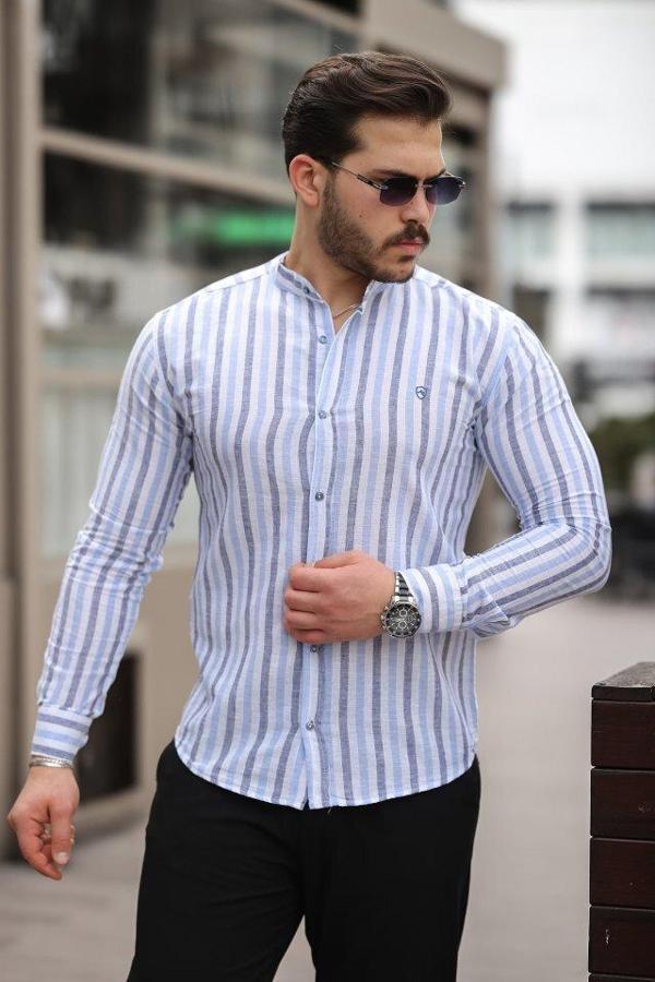 Erkek çizgili Hakim Yaka Gömlek - Image 1