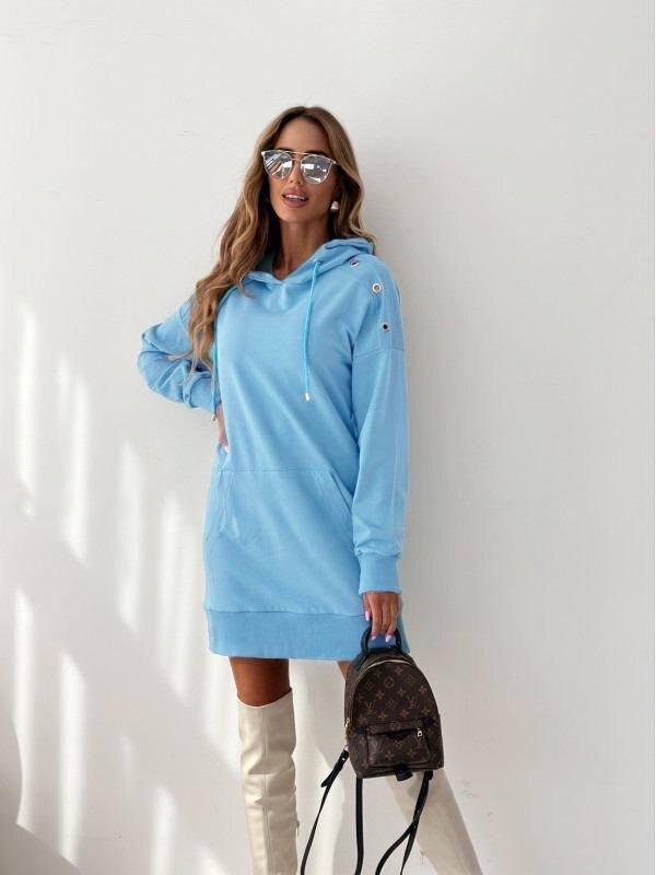 Kadın Kanguru Cep Kapüşonlu Iki Iplik Tunik Elbise - Image 1