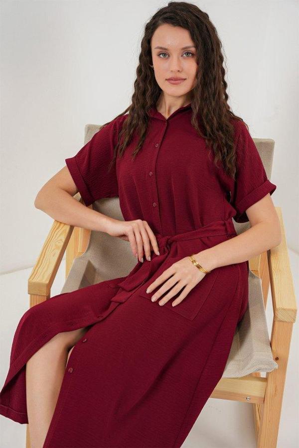 Kısa Kol Elbise 2214 - Bordo - Image 1