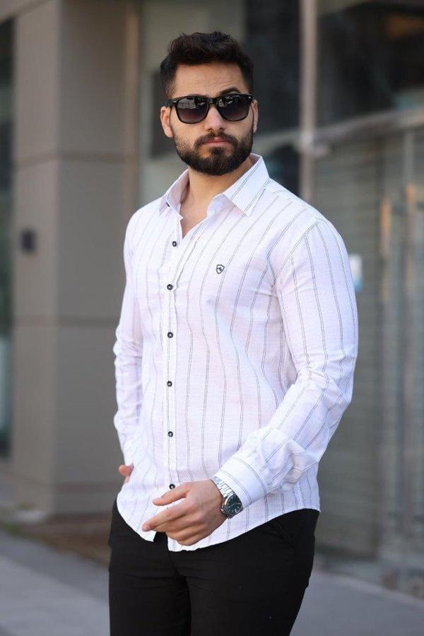 Erkek Pamuklu Çizgi Desenli Gömlek - Image 1