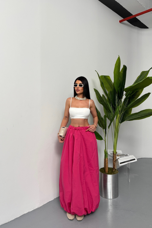 BEL LASTİKLİ BALON ETEK ŞANEL BOY SOFT KUMAŞ - Fuşya - Image 1