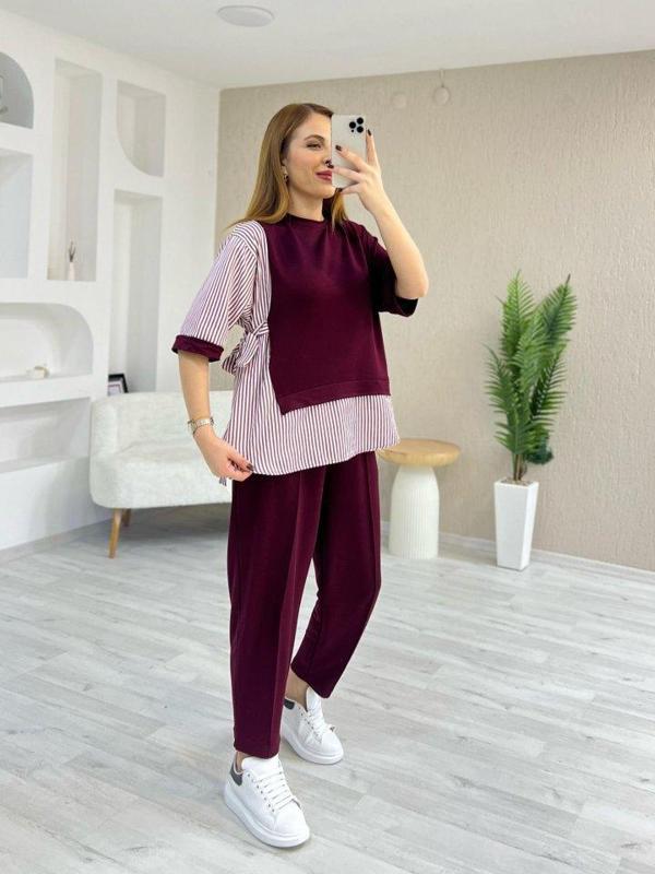 Kadın Kristal 2 Iplik Kumaş Yanları çizgili Takım - Image 1