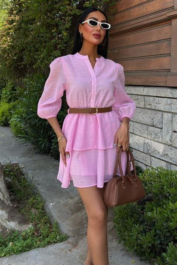 Deri Kemerli Fırfırlı Elbise 2901 - Image 1