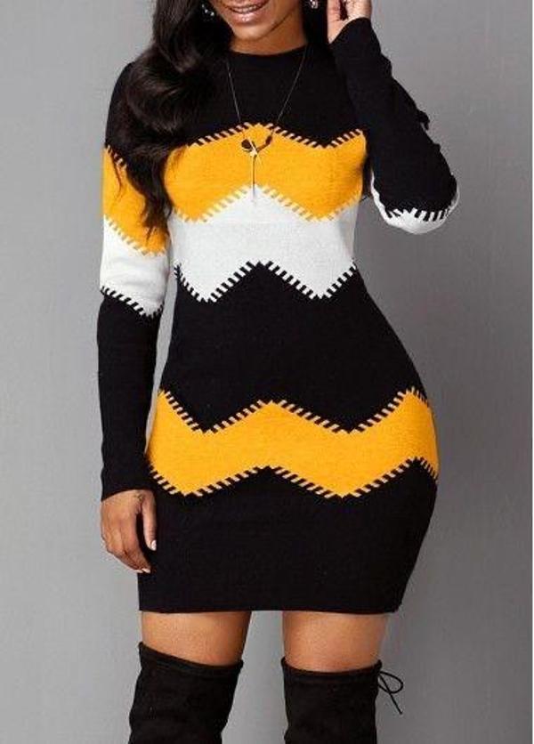 Kadın Uzun Kollu Bisiklet Yaka Triko Elbise - Image 1