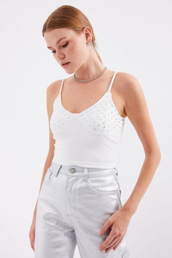 918 İp Askılı Crop Top - Beyaz - Image 1