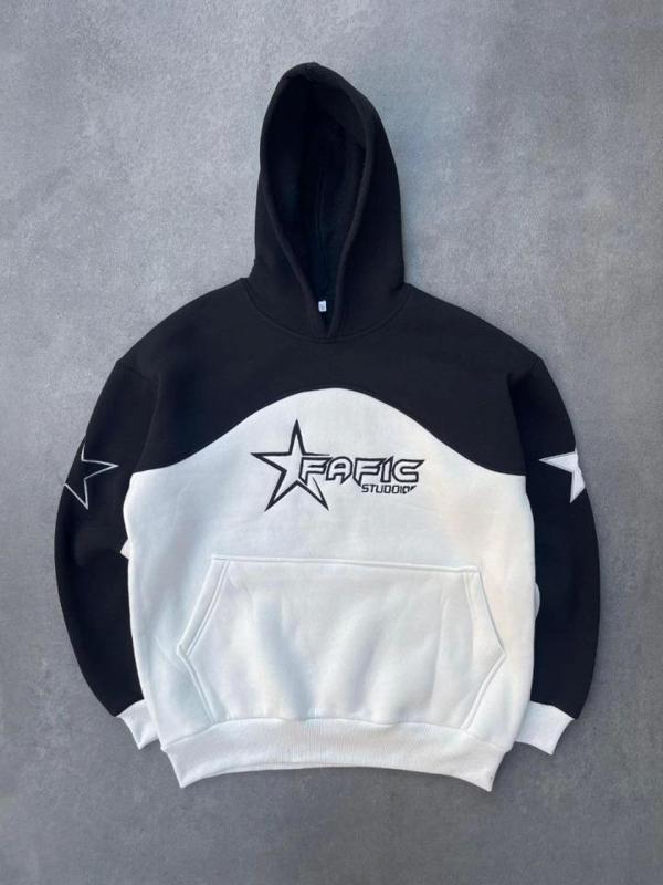 Parçalı Nakış İşlemelı Kapşonlu SweatShirt - Siyah - Image 1