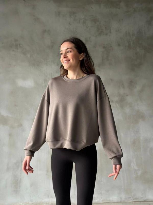 Osy Modal Yumuşak Dokulu Kumaş Bisiklet Yaka Oversize Sweatshirt - Gri - Image 1