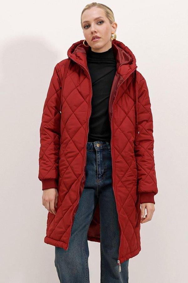 5138 Kapitone Uzun Şişme Mont - Bordo - Image 1