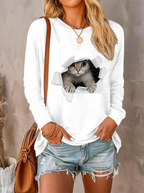 Kadın Uzun Kollu Bisiklet Yaka Baskılı Viskon Bluz - Image 1