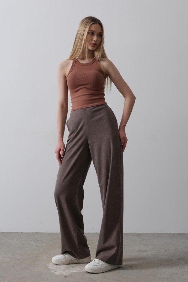 Beli Yarım Lastikli Palazzo Pantolon - Kahve - Image 1