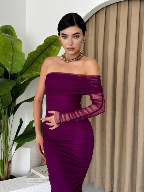 Polack Tek Omuz Tül Elbise - Image 1