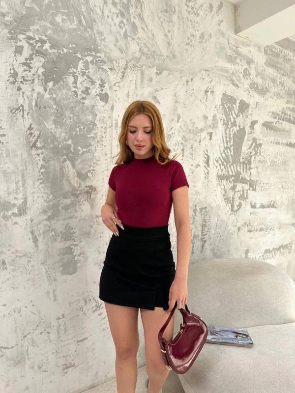 Kısa Kol Badi Bluz - Bordo - Image 1