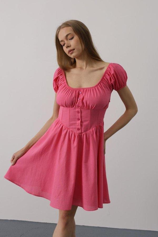 Beli Korseli Mini Elbise - Fuşya - Image 1