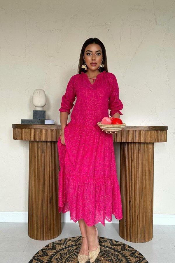 Fuşya Dantelli New Elbise - Image 1