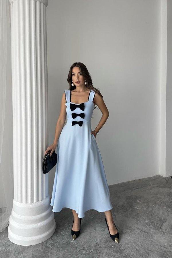 Bebe Mavi Fiyonk Garnili Dantelli Elbise - Image 1