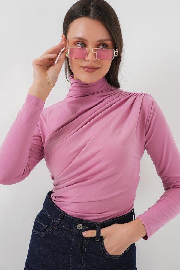 925 Büzgü Detaylı Sandy Bluz - Gül Kurusu - Image 1