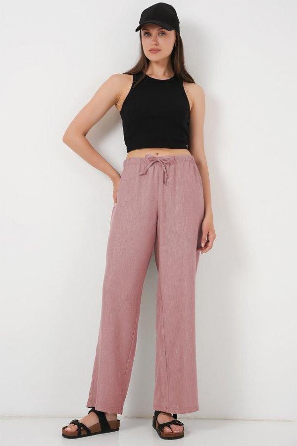 Geniş Paça Keten Pantolon 6735 - Pudra - Image 1