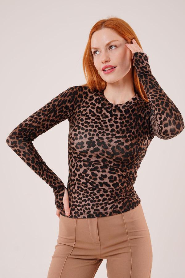 Leopar Desen Basic Bluz - Image 1