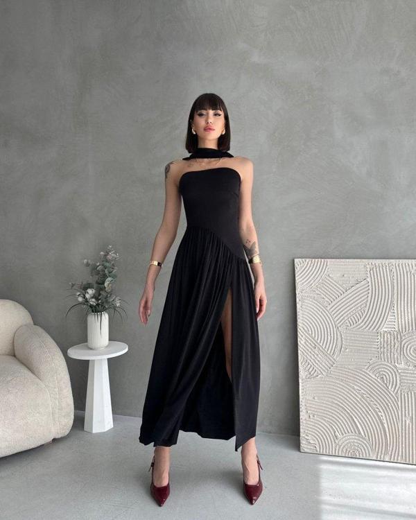 Kadınboğaz Kolsuz Maxi Boy Kalem Elbise - Image 1