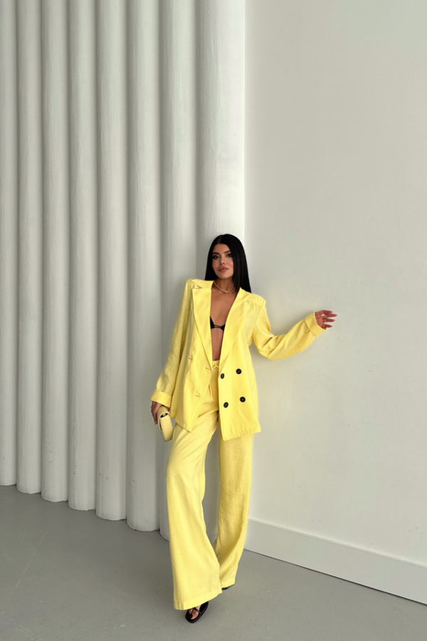 MODAL 4 DÜĞME ASTARSIZ CEKET - PANTOLON TAKIM - Sarı - Image 1