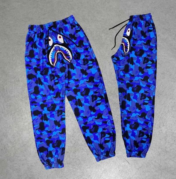 İki İplik Mevsimlik Bape Nakişli Eşofman Pantolon - Mavi - Image 1