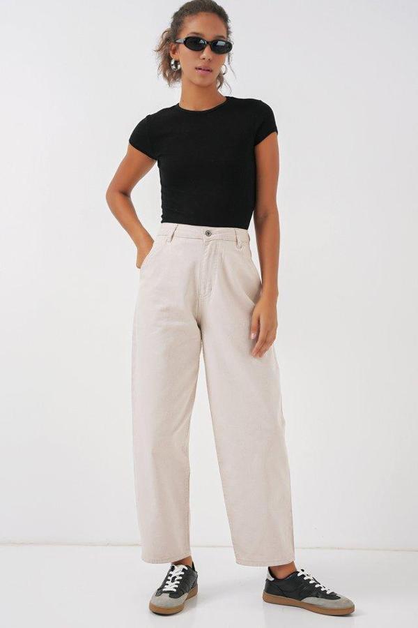 6703 Yüksek Bel Kot Pantolon - Ekru - Image 1