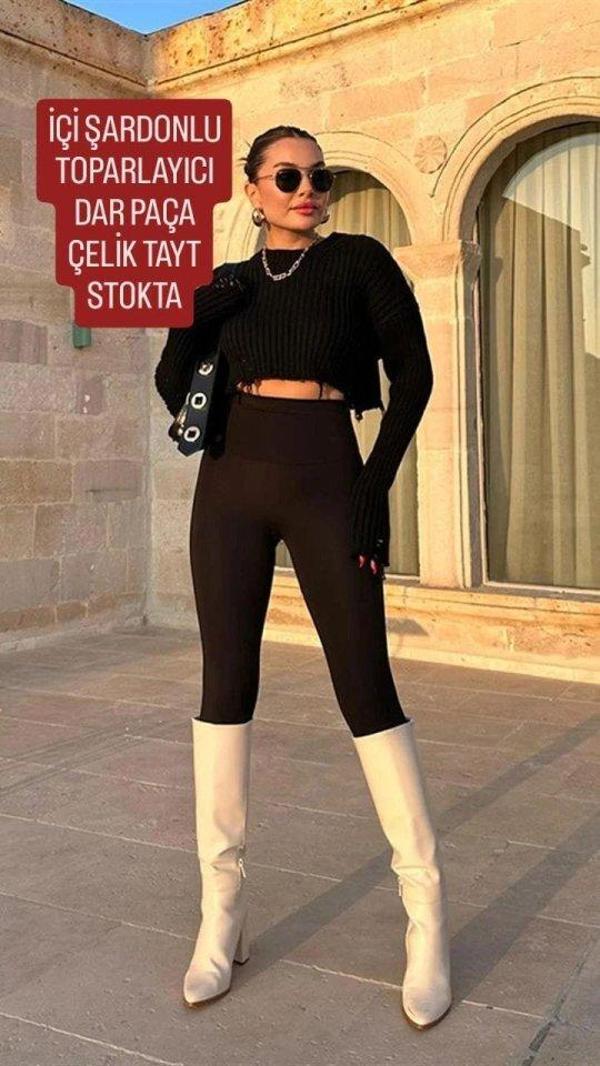 Kadın Uzun Yüksek Bel şardonlu Toparlayıcı Tayt - Image 1