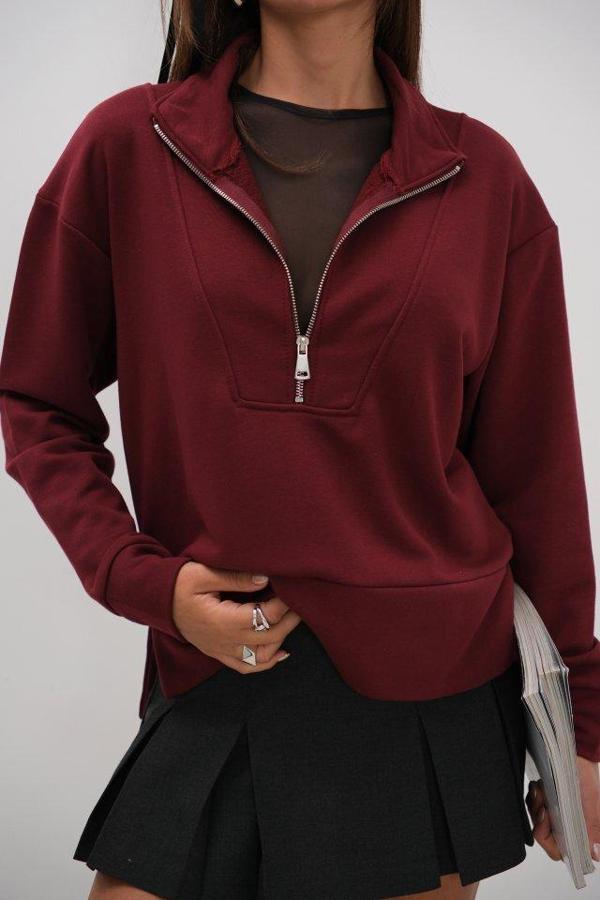 Fermuar Ve Dikiş Detaylı Sweatshirt - Image 1