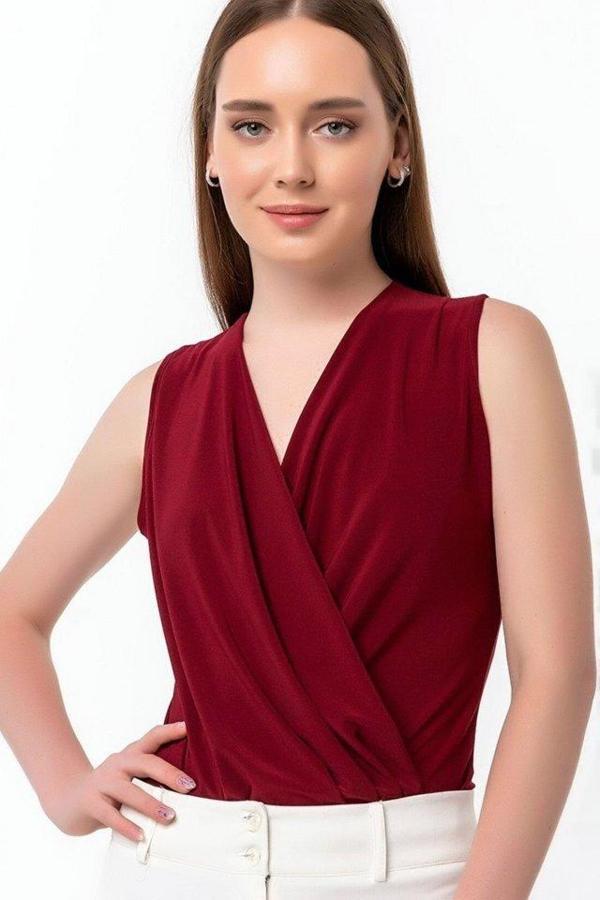 Kadın Sendy Kumaş Kruvaze Yaka Vatkalı Bluz - Image 1