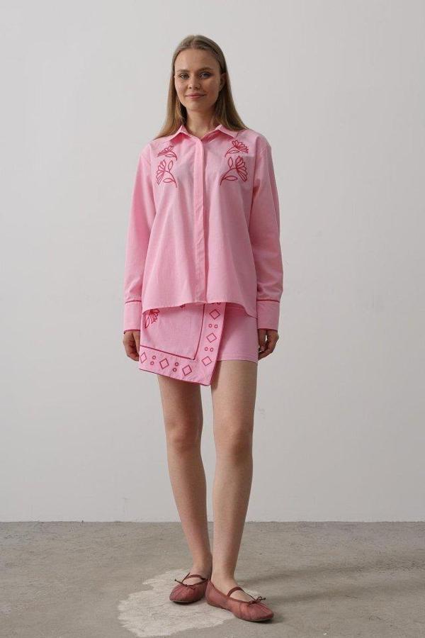 Nakış Detaylı Etekli Takım - Pembe - Image 1
