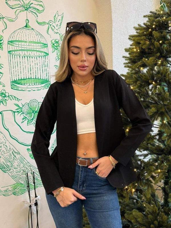 Kadın Uzun Kollu önü Açık Ithal Krep Blazer Ceket - Image 1