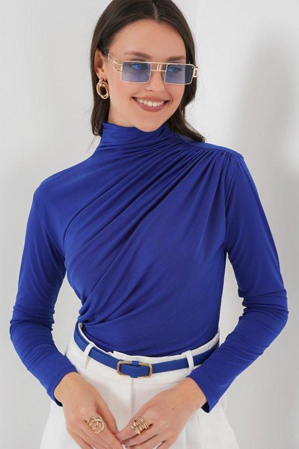 925 Büzgü Detaylı Sandy Bluz - Saks - Image 1