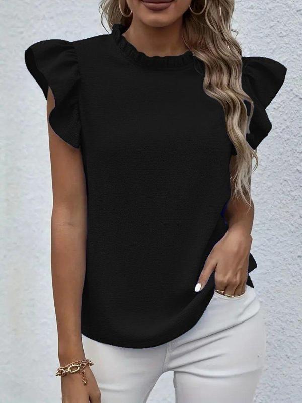 Kadın Kısa Kollu Fırfır Yakalı Bürümcük Bluz - Image 1