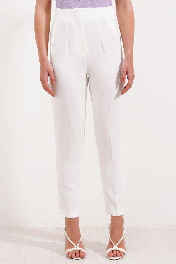Beyaz Yüksek Bel Kumaş Pantolon 6650 - Image 1