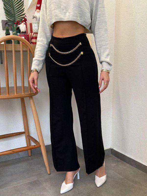 Kadın Beli Zincir Detay Ithal Krep Pantolon - Image 1