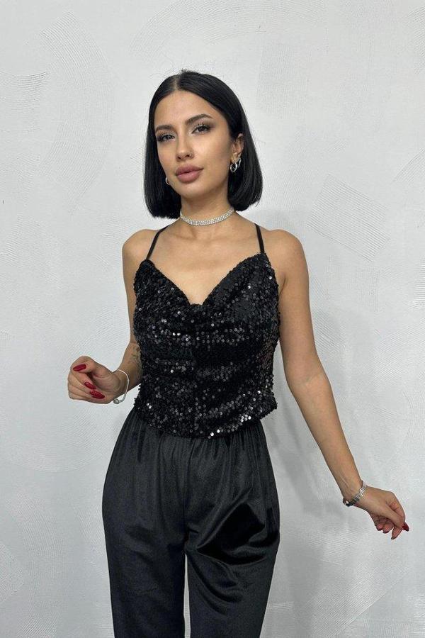 Siyah Askılı Degaje Bluz - Image 1