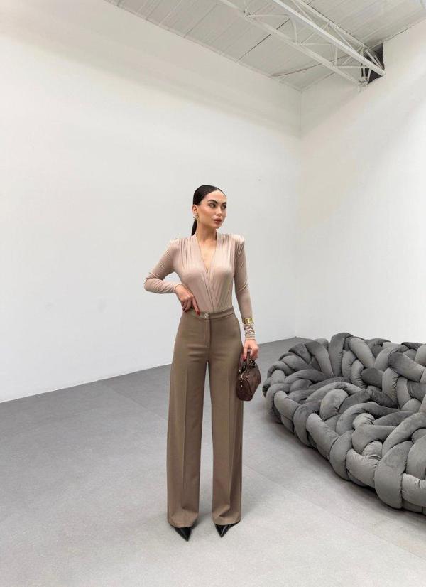 230 Gr Poly Viscose Lycra Metal Düğme Palazzo Pantolon - Image 1